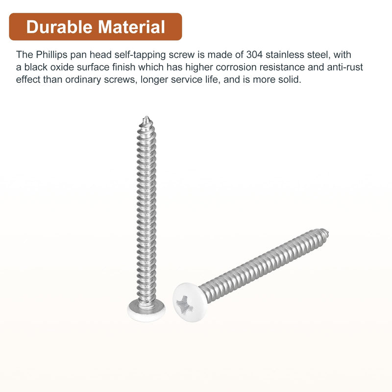 DTGN #10x2 White Screws 100Pack - 304 Stainless Steel Pan Head Phillips Sheet Metal Screw Self-Tapping Screw Wood Screws #10x2"