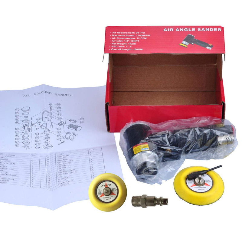 2" & 3" Dual Action Mini Air Sander, Random Orbital Pneumatic Polisher Kit with Pads & Accessories, High Speed Air Angle Sander for Auto Body, Wood, Metal, and Furniture Polishing