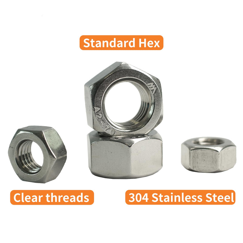 M20-2.5 Hex-Nuts (18pcs), 304 Stainless Steel (18-8), Hardware, Metric, Coarse Thread, DIN 934 M20