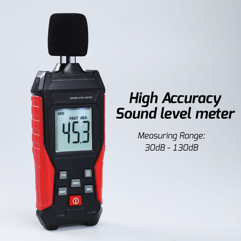 [Australia - AusPower] - Noise Decibel Meter Portable Sound Level Meter SPL Meter 30 to 130dBA Range Sound Meter Noise Decibel Reader with Backlight LCD Displays Decibel MAX MIN Data Hold Alarm for Home, Office, Factory 