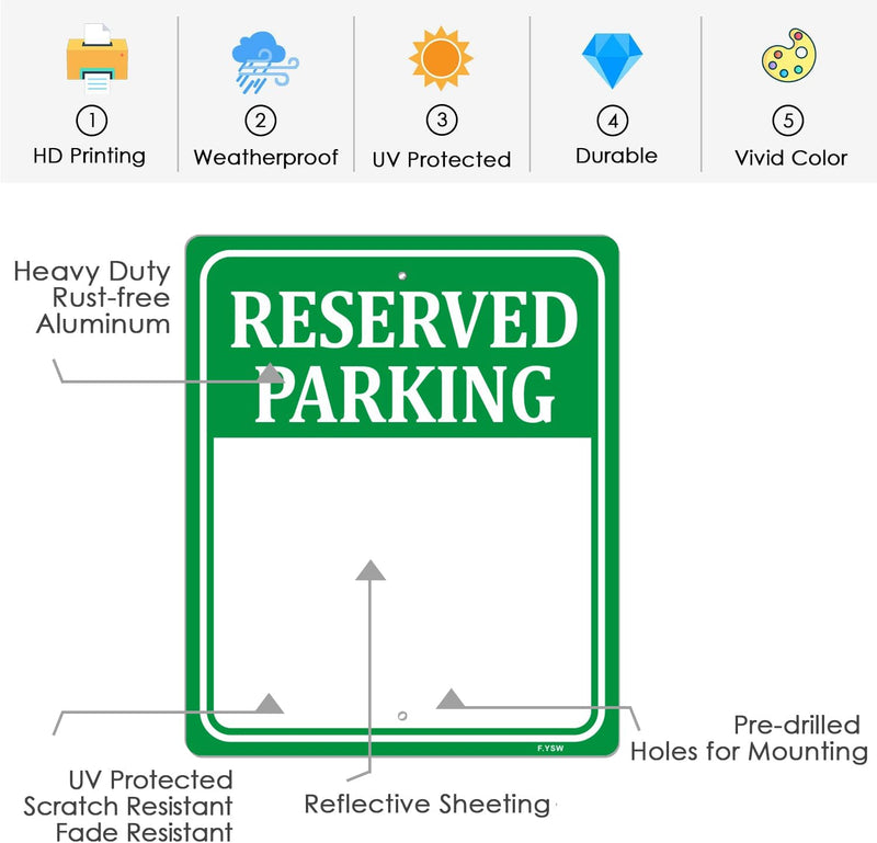 Reserved Parking Sign Write On Blank Personalized Customer 12" x 10" With 35" Long Metal Stakes Aluminum Outdoor Use Customized