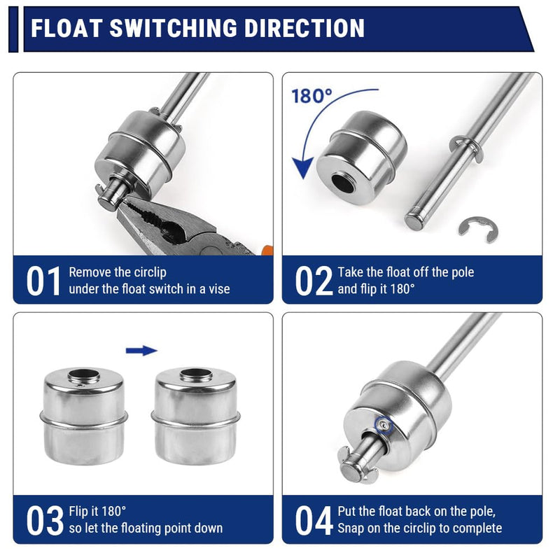 Double Ball Stainless Steel Float Switch, DC 0-110V Vertical Water Level Sensor, 150mm Level Sensor for Tank Pool, Pools, Sinks 150mm