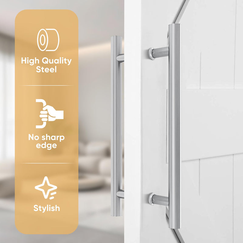 JUBEST 16" Push Pull Door Handle, Stainless Steel Double Sided H Shape Sliding Doors Handle, Heavy Duty Swing Door Handles, Silver 15-3/4''