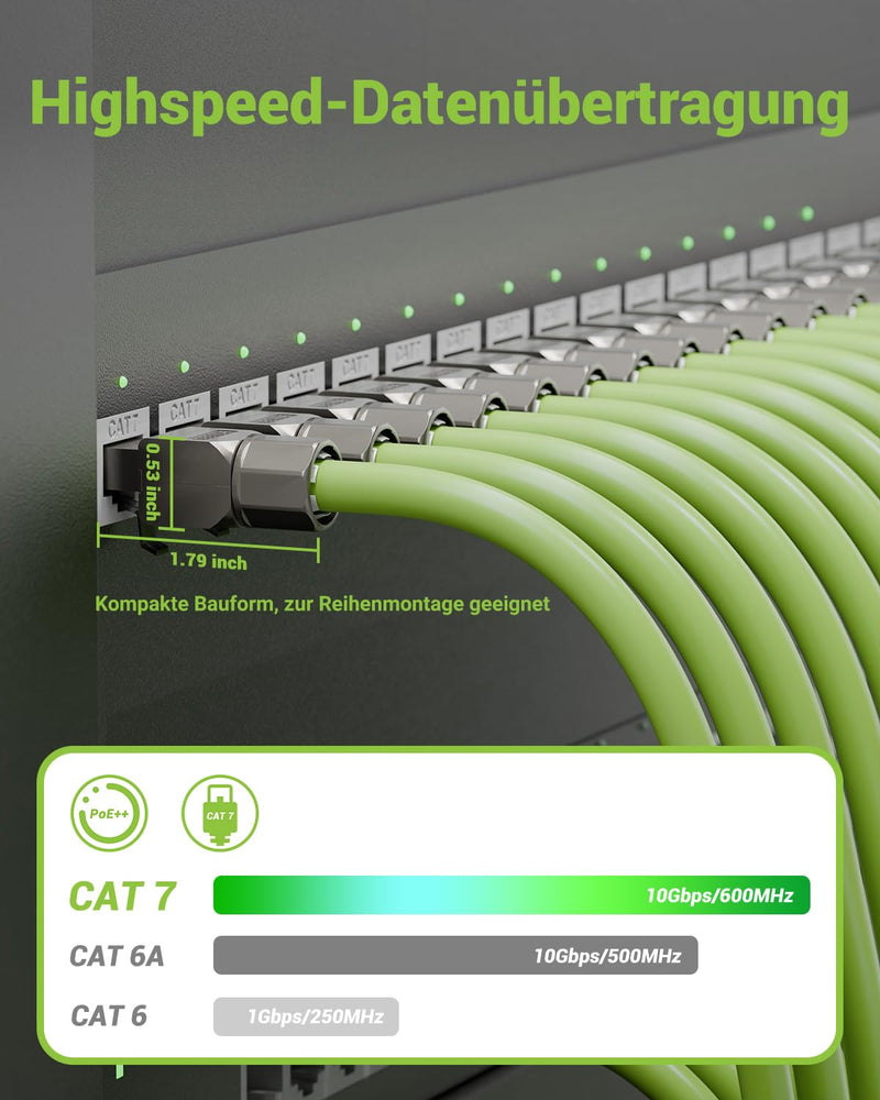 Network Connector Cat7 Tool-Free, 10 Gbit/s 600 MHz, Shielded RJ45 Connector, Tool-free POE for Cat7 Cat6A Installation Cable, Gold-Plated LAN Plug Cat 7 Tool-Free, Reusable, Pack of 8, Grey | Geschirmt RJ45 Stecker Werkzeuglos PoE für Cat7 Cat6A Verle...