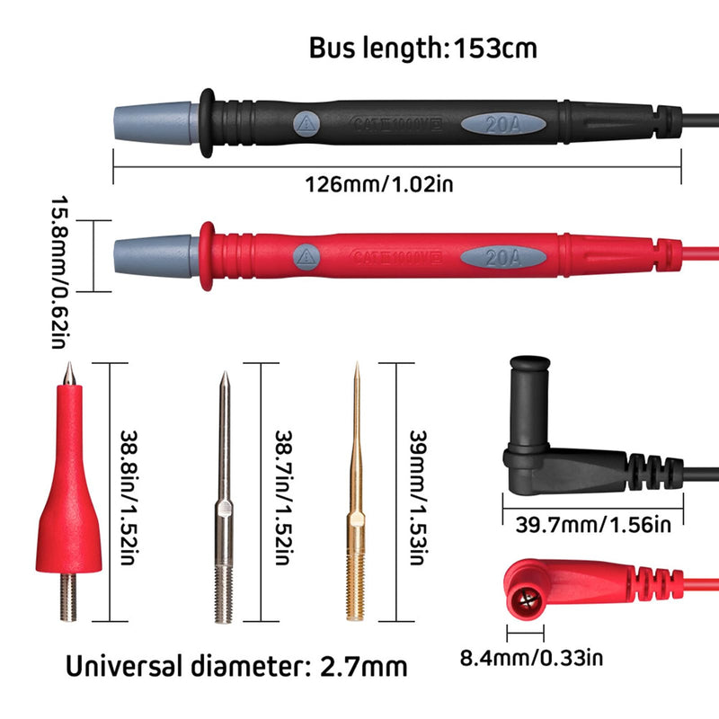 [Australia - AusPower] - Multimeter Test Leads Kit with Alligator Clips, 12Pcs Professional Multimeter Probe Kit with Replaceable Alligator Clips 1000V 20A 12 
