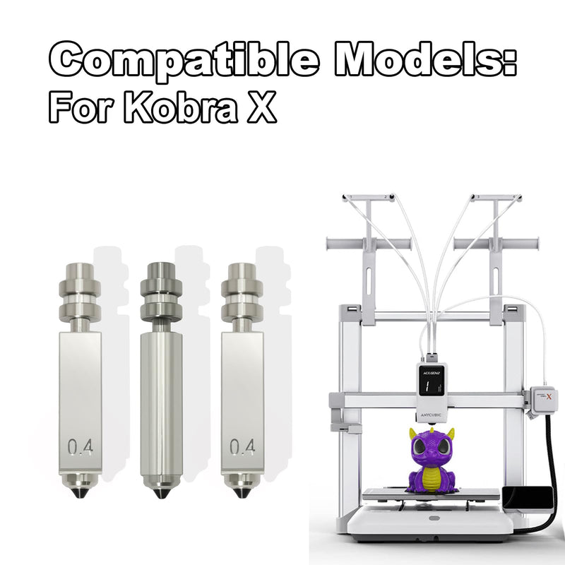 3PK 0.4MM Integrated Hardened Steel Nozzles for Kobra X Combo Quick-Swap High Flow High Speed Throat Tube Nozzles Print Head Extruder Kit Hot End for Anycubic Printer Kobra X 0.4MM