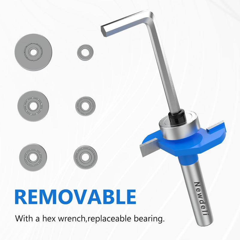 [Australia - AusPower] - Newdeli Rabbet Router Bit Set 1/4 Inch Shank - 4Pcs Rabbeting Router Bits?1/8",1/4",3/8", 1/2" Height? with 6 Bearings Set (1/2", 5/8", 3/4", 7/8", 1", 1-1/8" Bearings) - Wood Biscuit Slot Cutters 4Pcs Rabbet Router Bits-6 Bearings-1/4" Shank 