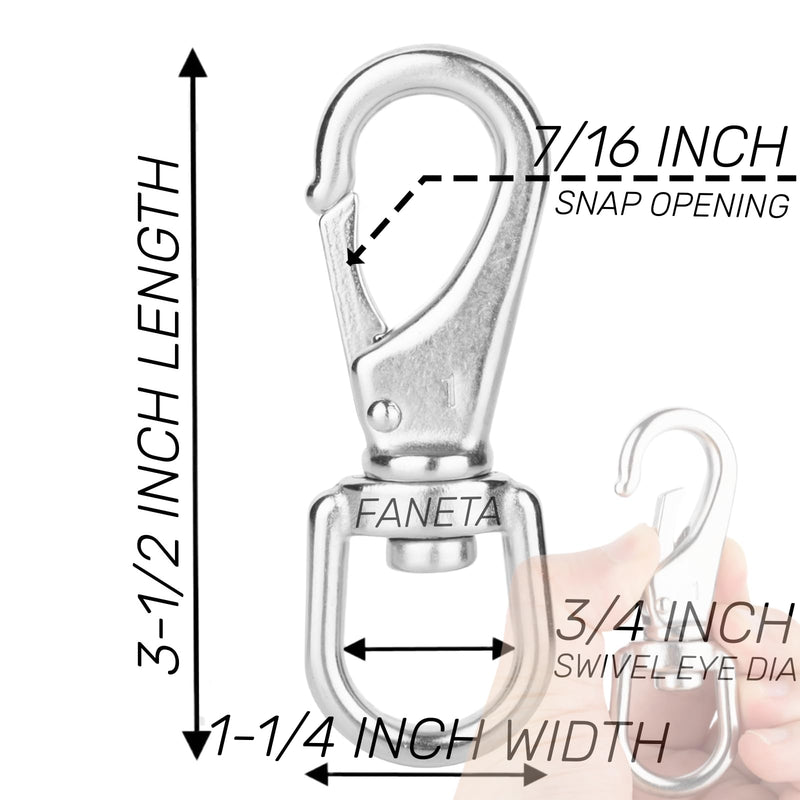 [Australia - AusPower] - 3-1/2'' Stainless Steel Swivel Snap Hooks #1 Heavy Duty 3/4'' Swivel Eye - for Scuba Diving, Flagpole Rope, Bird Feeders, Dog Leashes, Bags, Belting, Straps, Luggage, etc - Pack of 4 