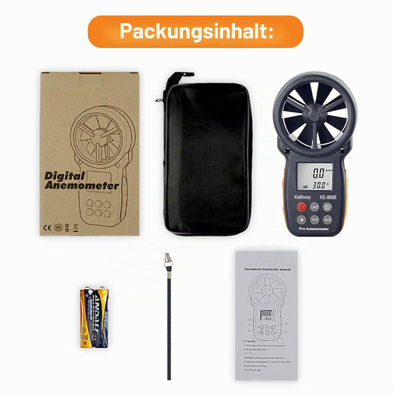 Digital Wind Gauge Wind Meter, Kethvoz Hand Anemometer Sensor with Windchill Indicator Measure Wind Speed Wind Temperature ℃/℉, Wind Speed Meter for Ventilation System/Boat Sailing/Climbing Digital anemometer KE-866B