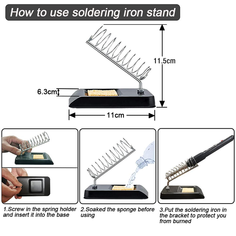 Soldering Iron Set, 60 W Soldering Iron Soldering Set with On/Off Switch 200-450 °C, Adjustable Temperature Button, 5 Soldering Tips, Curved Tweezers, Soldering Wire, Iron Stand with Sponge, Pro Electrical Engineering Repairs