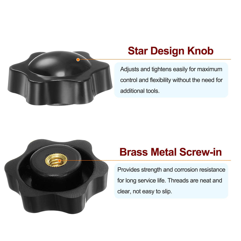 [Australia - AusPower] - 4pcs Star Knobs 1/4-20 Female Thread 32mm Head Plastic Non-Through Hole Brass Screw-in Clamping Handles Threaded Hand Knobs, Black 1/4-20 x 32mm 