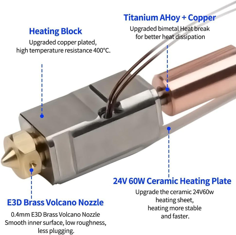 for Artillery Sidewinder X1 X2 Genius Upgrade Hotend Kit,with Heater Cartridge Thermistor All Metal Throat Volcano Nozzle Heating Block Silicone Socks Printer Accessories