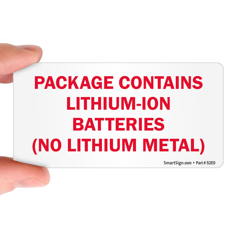 SmartSign 'Package Contains Lithium-Ion Batteries No Lithium Metal' Shipping Labels - 250/Roll, 2" x 4", Semi-Gloss Paper Stickers, DOT-Compliant Warning Labels for Transportation, Red/White