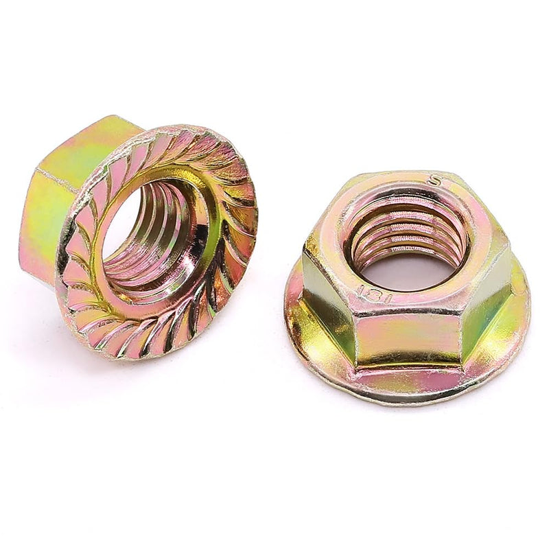 [Australia - AusPower] - M10-1.5mm Serrated Flange Hex Nuts Lock Nuts Locknuts 10 PCS, Yellow Zinc Plated, Full Thread, DIN6923 M10-1.5 