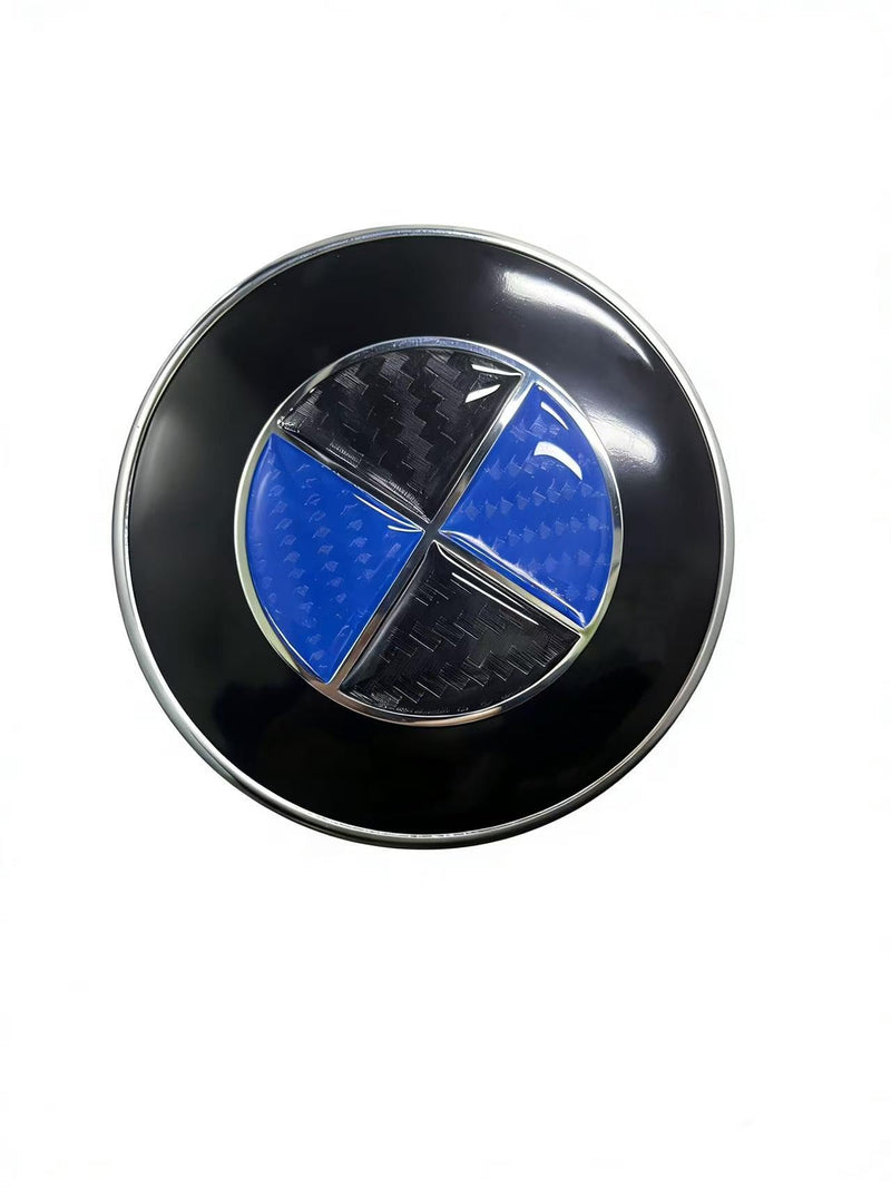 3D Epoxy Resin Sticker, Compatible with BMW Emblem,Blue Black Carbon Fiber Stickers, Two-piece Set with Front and Back Labels