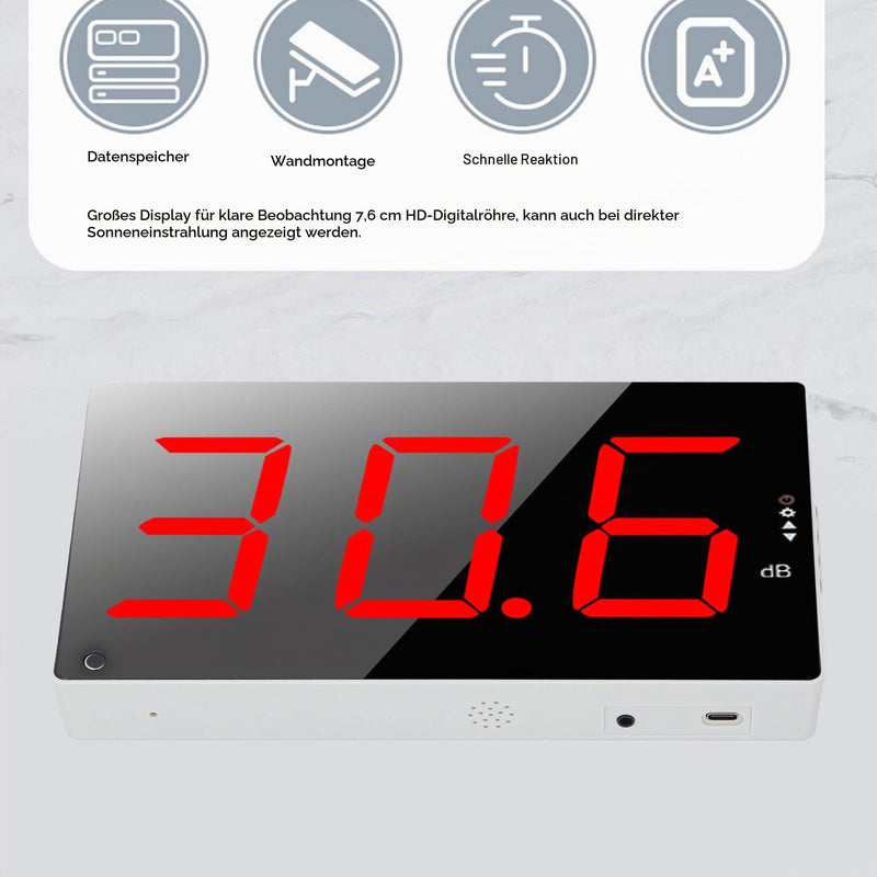 Decibel Meter, 30-130 DB Sound Level Meter with 3 Inch Large LCD Screen, Wall Mounted Noise Meter for Classroom, Decibel Display, Acoustic Alarm