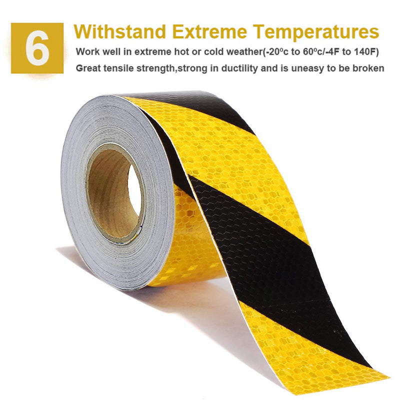 Waterproof Reflective Safety Tape Roll 2"X150' Yellow Black Striped Floor Marking Tape Hazard Caution Warning Tape Auto Truck Self-adhesive Safety Sticker Strips for Wall Factory Trailer Vehicle Yellow&Black-Honeycomb