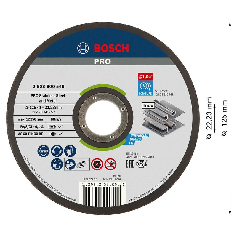 Bosch Cutting Disc 125 x 1.0 mm Stainless Steel Straight 125 mm