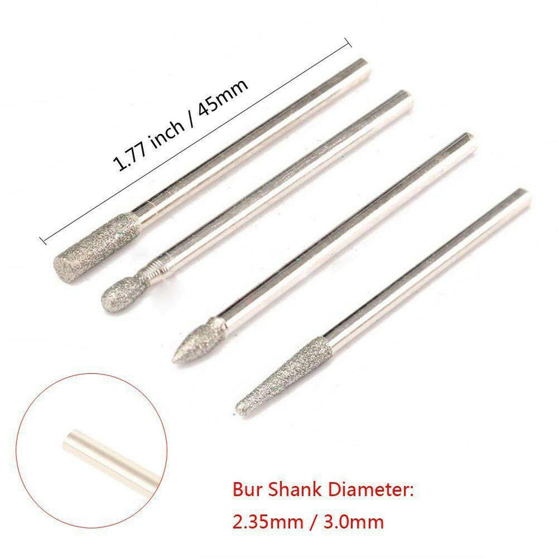 [Australia - AusPower] - BE-TOOL Diamond Burr 30Pcs 2.35mm Shank Rotary Burr Diamond Drill Bit Set for Glass Gemstone Metal Grinding Rotary Tool Accessories 