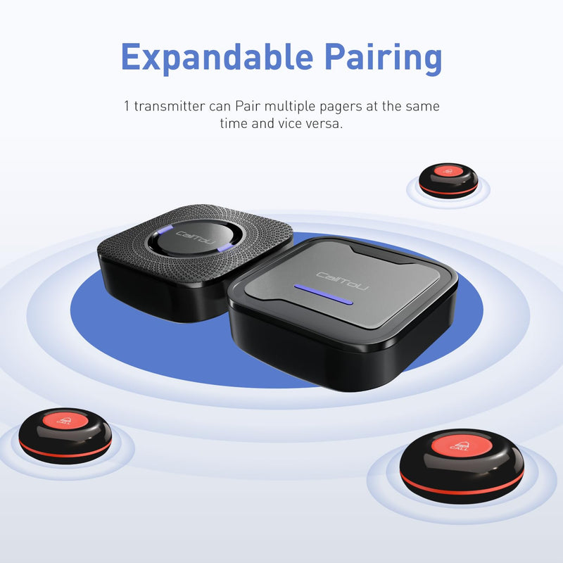 [Australia - AusPower] - CallToU Wireless Caregiver Pager Call Button Nurse Calling Alert System Call Bell Elderly Patient Disabled with 2 Transmitters 1 Plug-in Receiver 1 Battery Portable Receiver 2 Call Buttons & 2 Receivers 