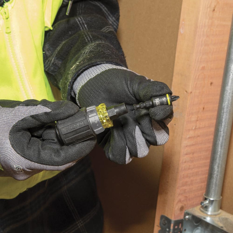 [Australia - AusPower] - Klein Tools 32561HDRT KNECT 7-in-1 Ratcheting Screwdriver, Impact Rated, Stubby with Phillips, Slotted Bits, 3 Nut Drivers, Adapter, 7-Piece 