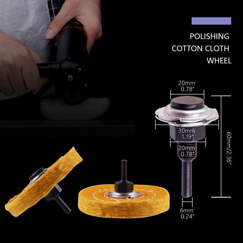[Australia - AusPower] - Swpeet 7Pcs 4" Buffing Polishing Wheels Polish Pad 8Pcs Kit with 3Pcs Polishing Compounds and 1/4" Drill Shank, White Cotton(50Ply)/ Yellow Cotton(36Ply)/Flannel(30Ply)/Denim Wheels for Bench Grinder NO.9 Buffing Polishing Wheels 