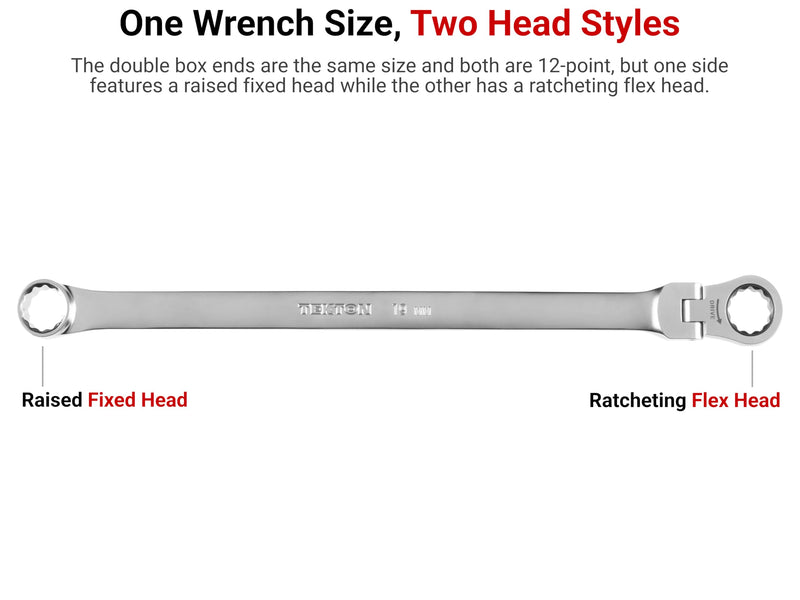 TEKTON 7/8 Inch Long Fixed/Flex Head Ratcheting Box End Wrench | WRB35322