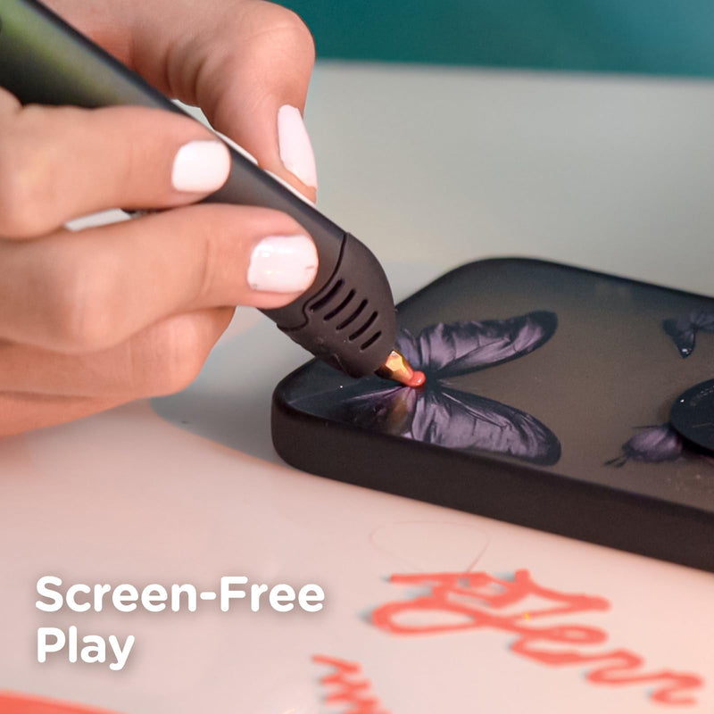 [Australia - AusPower] - 3Doodler Flow 3D Printing Pen for Teens, Adults & Creators! - Black - with Free Refill Filaments + Stencil Book + Getting Started Guide 