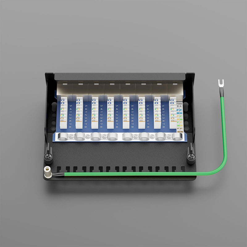 iwillink CAT6a Patch Panel 8 Port Shielded RJ45 Female LSA Distribution Panel | 10 inch rack mount, desktop patch panel, black