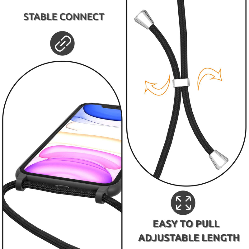 [Australia - AusPower] - UEEBAI Crossbody Lanyard Phone case for iPhone 12, Silicone Phone Cover with Adjustable Necklace Strap Soft Belt Neck Cord Lanyard Shockproof Protective Case - Black 