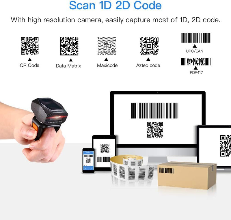Eyoyo 3-in-1 Wearable Finger Ring Barcode Scanner, Mini 2D Wired USB & Wireless 2.4G & Bluetooth, QR 1D Data Matrix PDF417 Image Reader Compatible with PC, Smartphone, iPad Screen Scanning