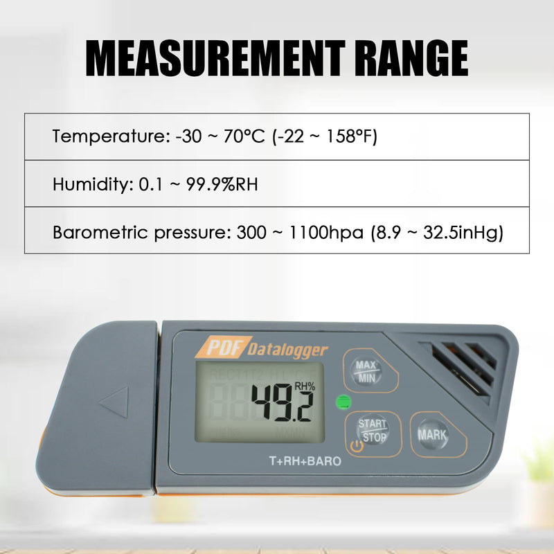 TEKCOPLUS Temperature Data Logger,USB Temperature Humidity Logger Play Generate Plug for Temperature, Humidity and Atmospheric Pressure with Built-in Software to Generate PDF and Excel Reports