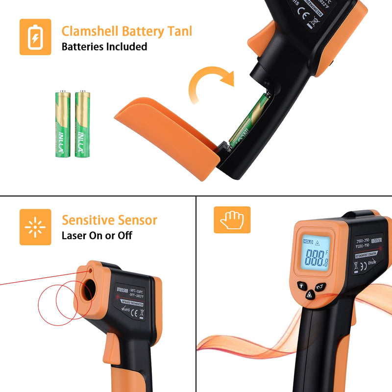 [Australia - AusPower] - Infrared Thermometer Gun for Cooking, Laser Thermometer Gun for Blackstone Pizza Oven, -58?~1022? Non Contact Temperature Gun with Carrying Storage Case, LCD Backlit (NOT for Human) Black 