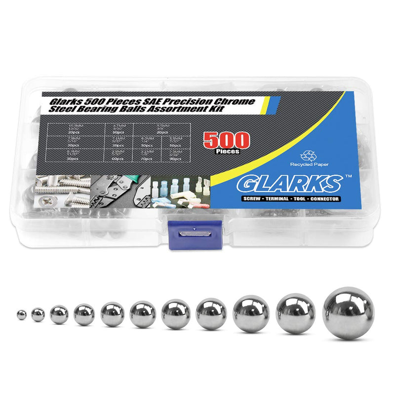[Australia - AusPower] - Glarks 500Pcs 11 Size 3/32''-13/32'' SAE Precision Chrome Steel Assorted Loose Bicycle Bearing Ball Assortment Kit (SAE) 