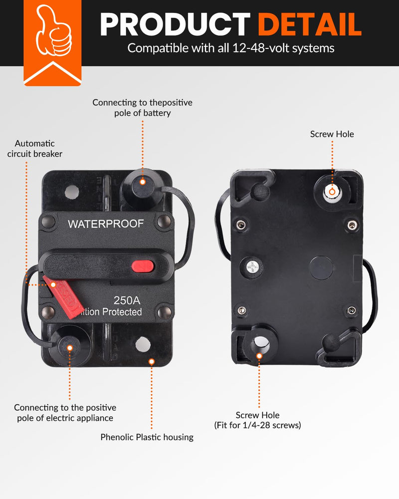 [Australia - AusPower] - 150 Amp Circuit Breaker for Boat Trolling Motor Marine ATV Trailer Vehicles Stereo Audio Electronic Battery Solar System Inline Fuse with Manual Reset Switch Waterproof DC 12V-48V (150A) 150A 