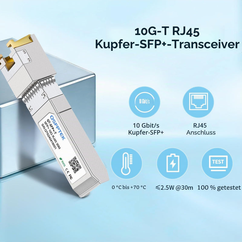 QSFPTEK (Pack of 2) 10GBASE-T SFP+ RJ45 Module up to 30 m, 10G SFP+ RJ45 Copper Transceiver GBIC for Cisco SFP-10G-TS, Ubiquiti UF-RJ45-10G, Mikrotik, D-Link