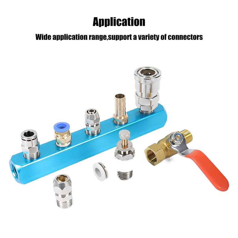 [Australia - AusPower] - Air Manifold, 5 Way 8 Port Air Compressor Manifold, Aluminum Air Hose Inline Manifold Block Splitter, Pneumatic Manifold Air Distribution Block, NPT 1/4 Inch Supply Port, NPT 1/4 Inch Output Port 5 Way 8 Port?1 Pack? 