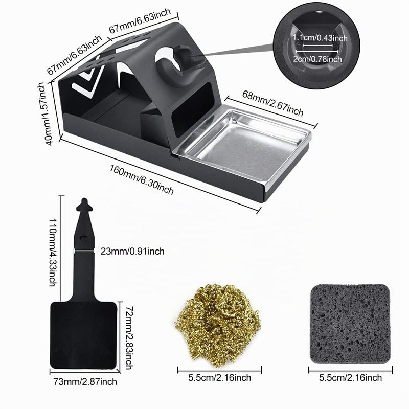 Soldering Iron Stand Soldering Station T12 with Sponge & Cleaning Ball | Universal soldering iron holder, heat resistant, metal base, for electronics, repairs, workshop and hobby soldering