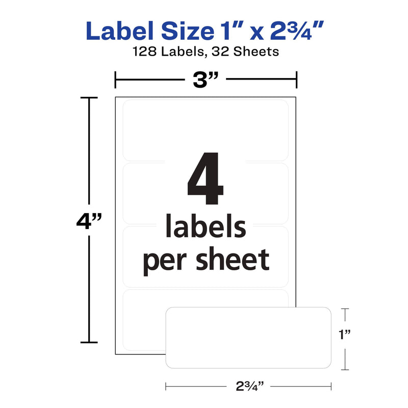 Avery Multi-Use Permanent Labels, 1" x 2.75", White, Non-Printable, 128 Blank Labels Total (6113) 128 labels