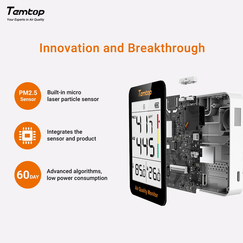 [Australia - AusPower] - Temtop S1-UP Air Quality Meter PM2.5, AQI, Temperature and Humidity, Ultra Long Battery Life of 100 Days, Ideal for Home and Office S1-up(Extended Standby) 