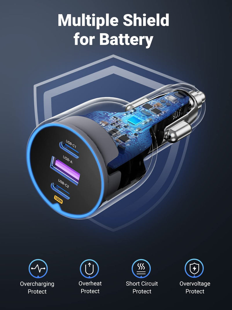 [Australia - AusPower] - UGREEN 130W USB C Car Charger, PD 100W +PD 30W Type C Car Charger Adapter, Fast Charging Car Charger Compatible with iPhone 15 15 Plus 15 Pro 15 Pro Max, Galaxy S24 S23 Ultra, iPad, MacBook, and More 