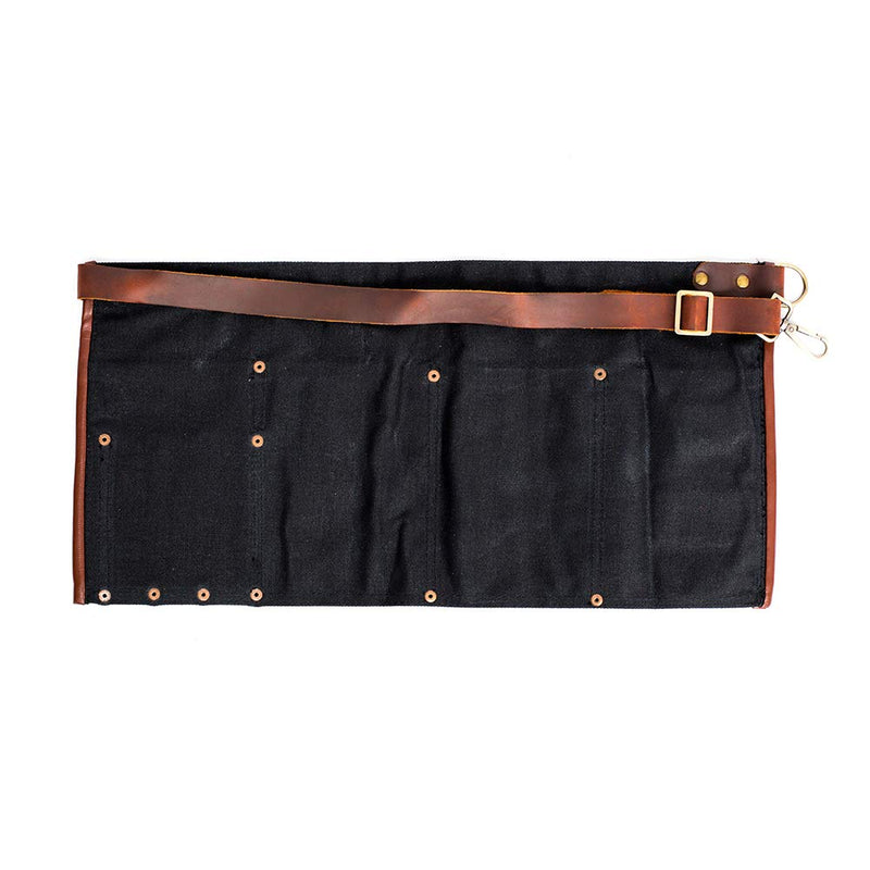 Waterproof Waxed Canvas Tool Apron With the Adjustable Genuine Leather Belt (Black) Black