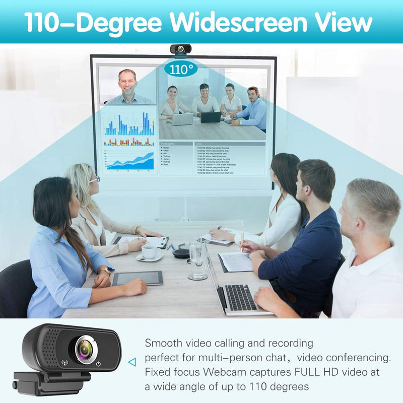 [Australia - AusPower] - Webcam HD 1080p ,Live Streaming Web Camera with Stereo Microphone, PC Desktop or Laptop USB Webcam with 110 Degree View Angle, HD Webcam for Video Calling, Recording, Conferencing, Streaming, Gaming Black 