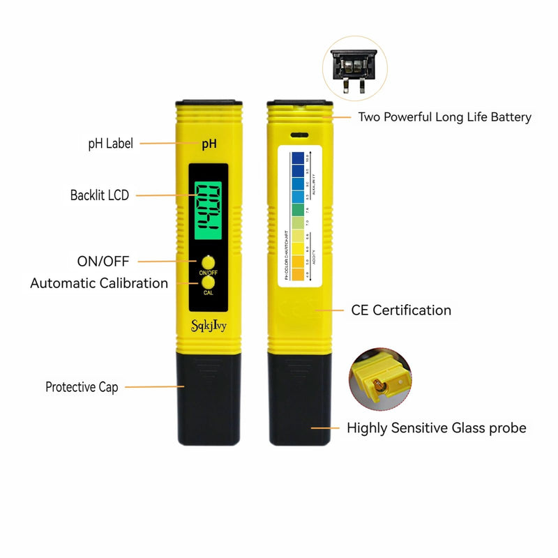 [Australia - AusPower] - pH Meter for Water Hydroponics Digital pH Tester Pen 0.01 High Accuracy Pocket Size with 0-14 pH Measurement Range for Household Drinking, Pool and Aquarium（Yellow） 