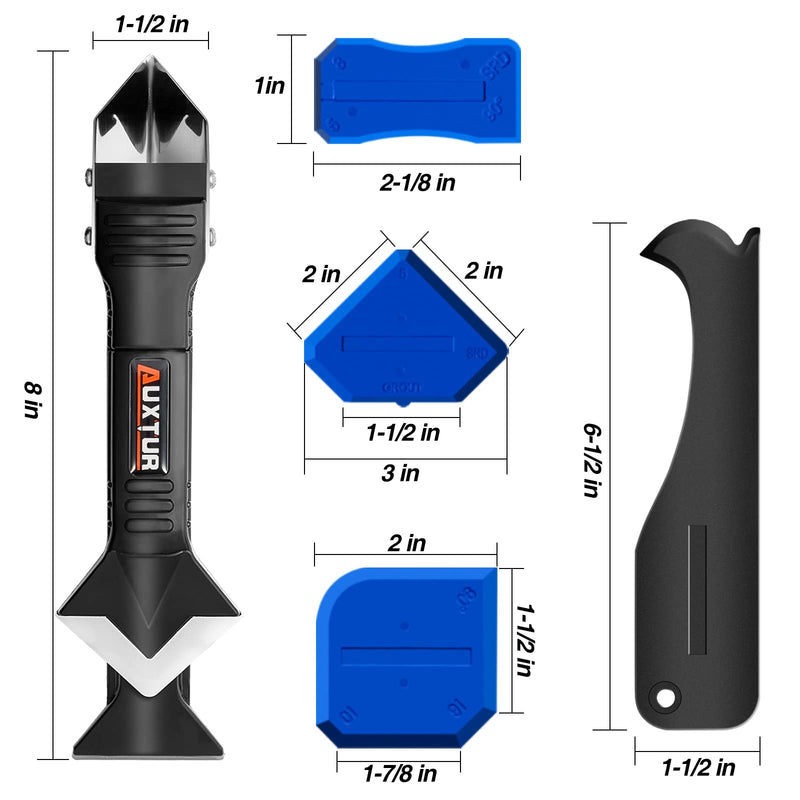 Silicone Caulking Tool, 3 in 1 Caulking Finishing Tool Kit(Stainless Steelhead), Grout Removal Tool, Caulk Remover for Bathroom, Kitchen, Floor, Window with 4 Sealant Finishing Tools White