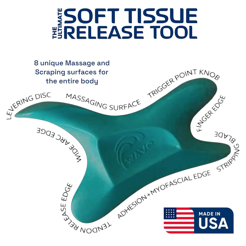 The Wave Tool, The Ultimate Soft Tissue Release Tool. Patented, Ergonomic Scraping and Massage Tool for Trigger Points, fascial Release, Muscle Aches, Pain, tendonitis, Scar Tissue, Athletic Recovery Deep Sea Teal