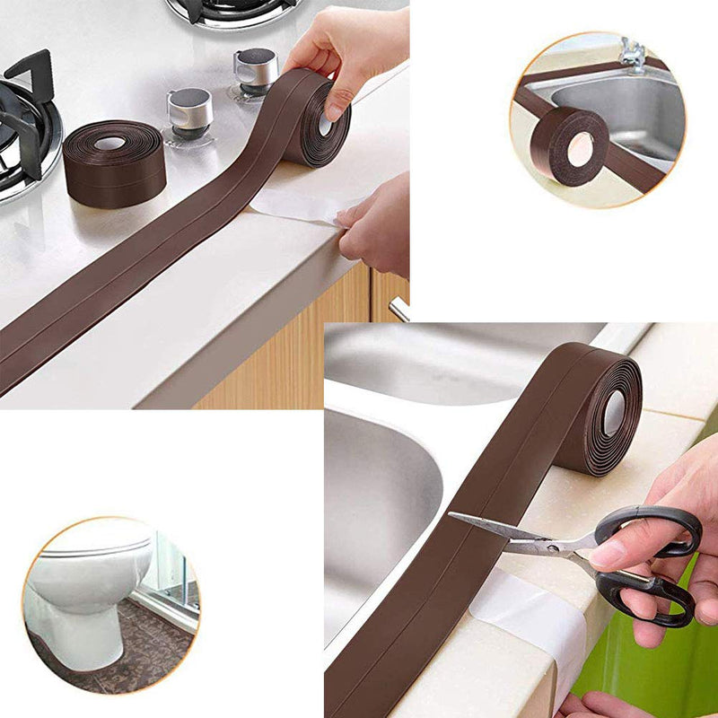 2 Pack Caulk Strip Sealing Strip PE Self Adhesive Waterproof Tape for Bathtub Bathroom Shower Toilet Kitchen and Wall Sealing 11 Ft Length (Brown Tape) Brown Tape