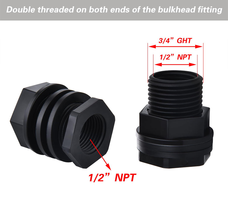[Australia - AusPower] - 10 Pack Bulkhead Fitting, Garden Hose Threaded 3/4 Inch Male GHT x 1/2 Inch Female NPT Double Threaded Bulkhead Water Tank Connector for Rain Barrels Water Tank Pond Aquarium Tubs Pools Spigot 