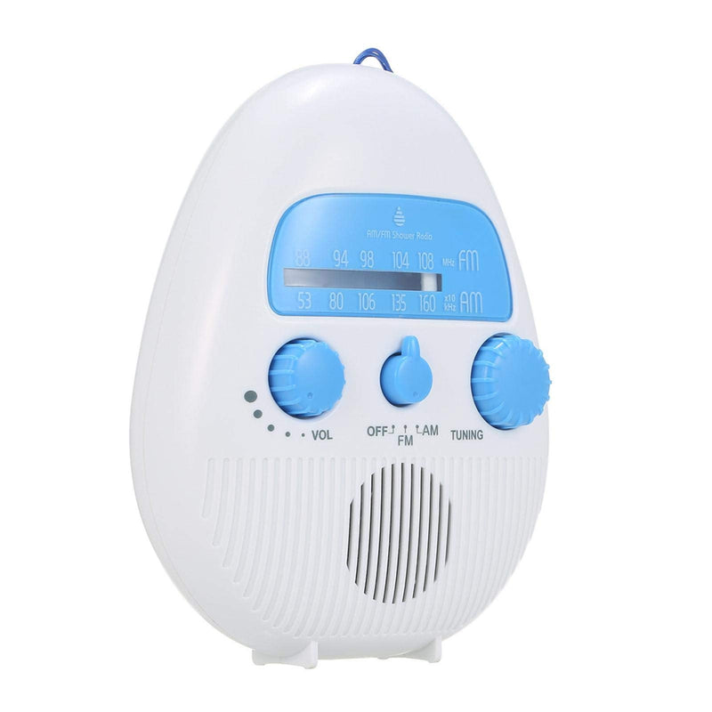 [Australia - AusPower] - Shower Radio, Portable AM/FM Shower Radio with Hook Life Waterproof Audio Speaker Bathroom Shower Radios Volume Adjustable Battery Powered for Bathroom Outdoor Indoor white+blue 