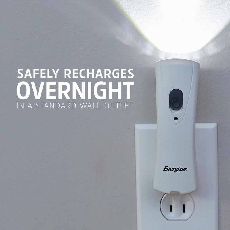 Energizer Auto-On LED Flashlights Rechargeable (3-Pack) for Home Power Failure, Plug in LED Flashlight for Power Outage, Night Light, Hurricane Preparedness 3 Pack White
